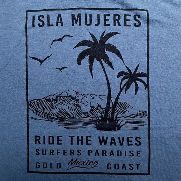 Isla Mujeres Ride The Waves Gold Mexico Coast Surfers Short Sleeve Men’s T Large - Picture 2 of 7